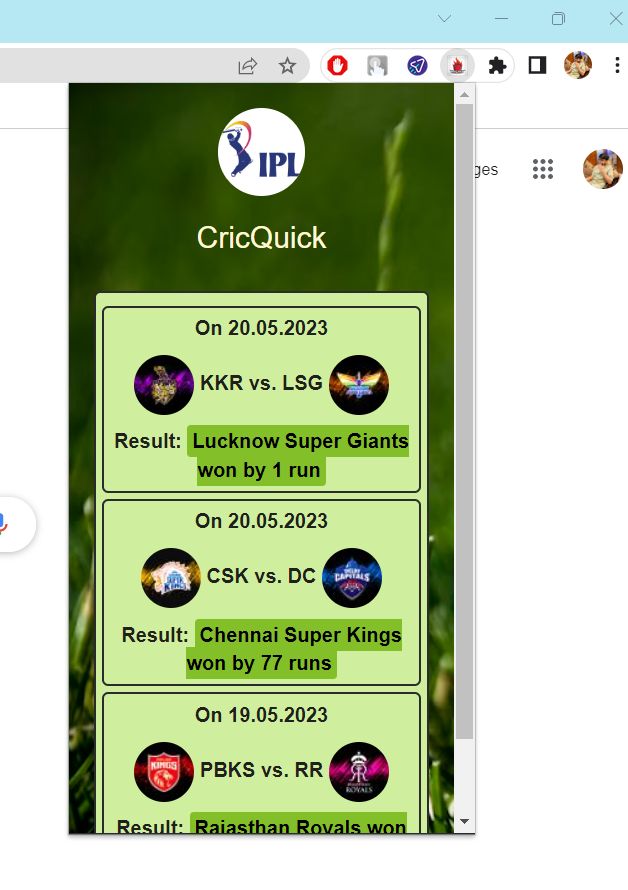 cricQuick chrome extension